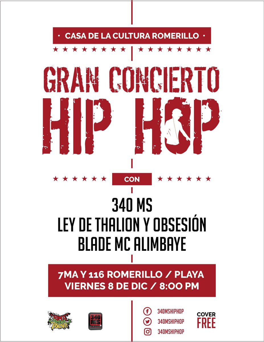 InternationalXB's tweet photo. #HipHop concert in #Cuba with @340MSHipHop @BladeAliMBaye #Obsesion &amp; #LeyDeThalion on Friday December 8th in Playa, La Habana! #340MS ✊🏾 https://t.co/XE8IlONfkm