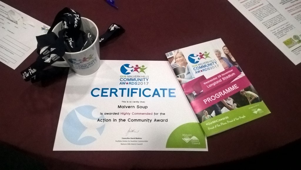 Proud of all the <a href="/MalvernSoup/">MalvernSoup</a> team on being Highly Commended for Action in Community #OurMHCAwards #Malvern #Soup