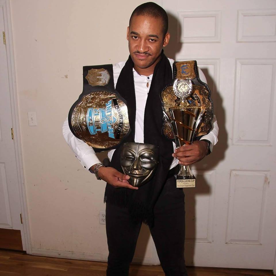 MrDariusCarter's tweet photo. #2017WasTheYearThatIFinallyِ captured my 1st #TagTeamChampionship! As 1/2 of #TheNationalTreasures (w/ @JuanFDCoronado), I would become an inaugural #ForzaLucha #TagTeamChampion! The trophy is their championship, also pictured w/ #T1W #WorldTitle & #FBW #HeavyweightTitle! #Change https://t.co/p3loJ2ghI6