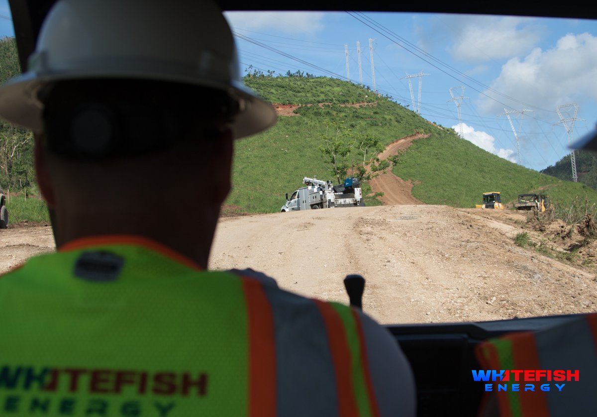 WhitefishEnergy's tweet photo. #WhitefishEnergy team clearing a path to rebuild towers in the mountains of Puerto Rico. https://t.co/QeSYVU7F2n
