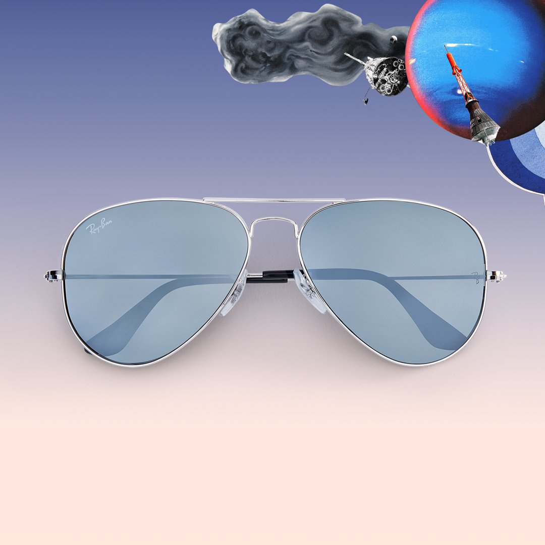 ray_ban's tweet photo. Blast off // With a twist on the original, the sky is no longer the limit in Aviator with mirrored lenses that block out the sun @ https://t.co/FC7PMS7ni5 https://t.co/WsAfhPmjz0