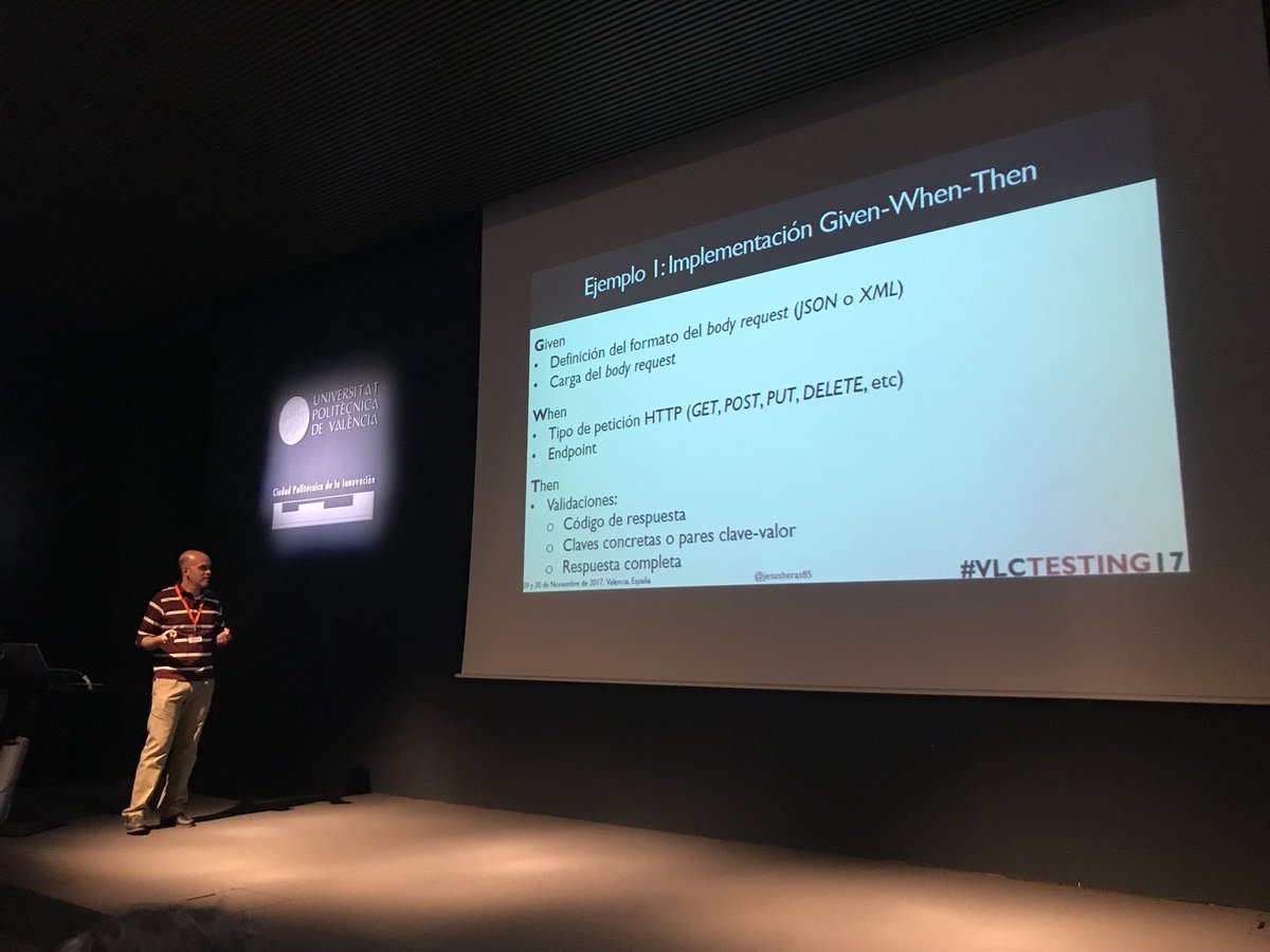 jaruzafa's tweet photo. BDD con Rest-assured, nos lo explica @jesusheras85 en #VLCTesting17 https://t.co/Q5AZoPDUWR