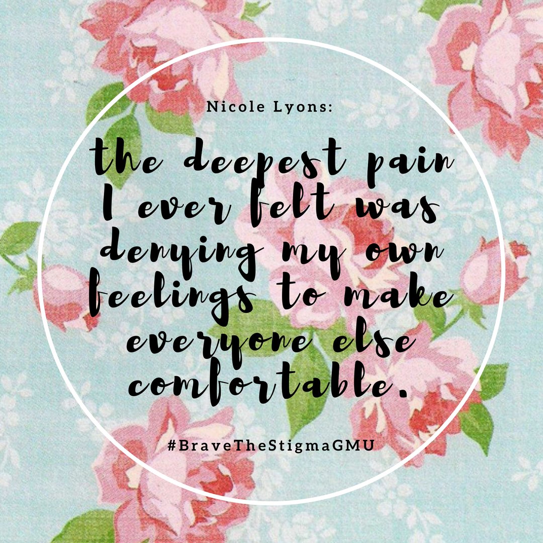 BraveTheStigma's tweet photo. Because it's not about everyone else, it's about YOU. Make yourself a priority. Make your mental health a priority #BraveTheStigmaGMU https://t.co/P0DNYJaGaN