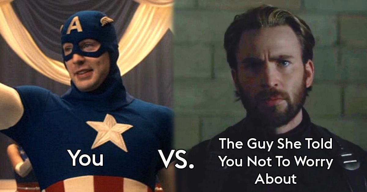 digitalspy's tweet photo. You   VS.  The Guy She Told You Not To Worry About...

😍

#InfinityWarTrailer #InfinityWar #Avengers #CaptainAmerica https://t.co/mY9qLyBQ2D