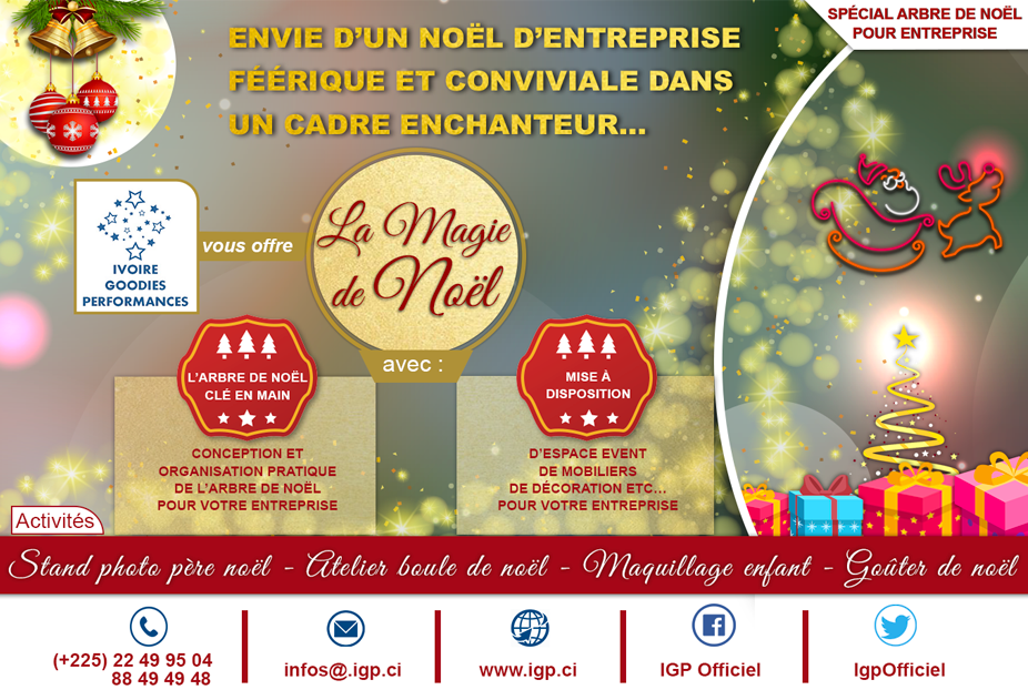 IgpOfficiel's tweet photo. Envie d'un Noël d'Entreprise Féérique dans un cadre Enchanteur.... #IvoireGoodiesPerformances vous offre la Magie de Noël avec l'Arbre de Noël Clé en Main (Conception, Organisation pratique de l'arbre de noël et autres ...) Contacts 22 49 95 04 
https://t.co/BPFctPbzKw https://t.co/NAQyx8SDNW