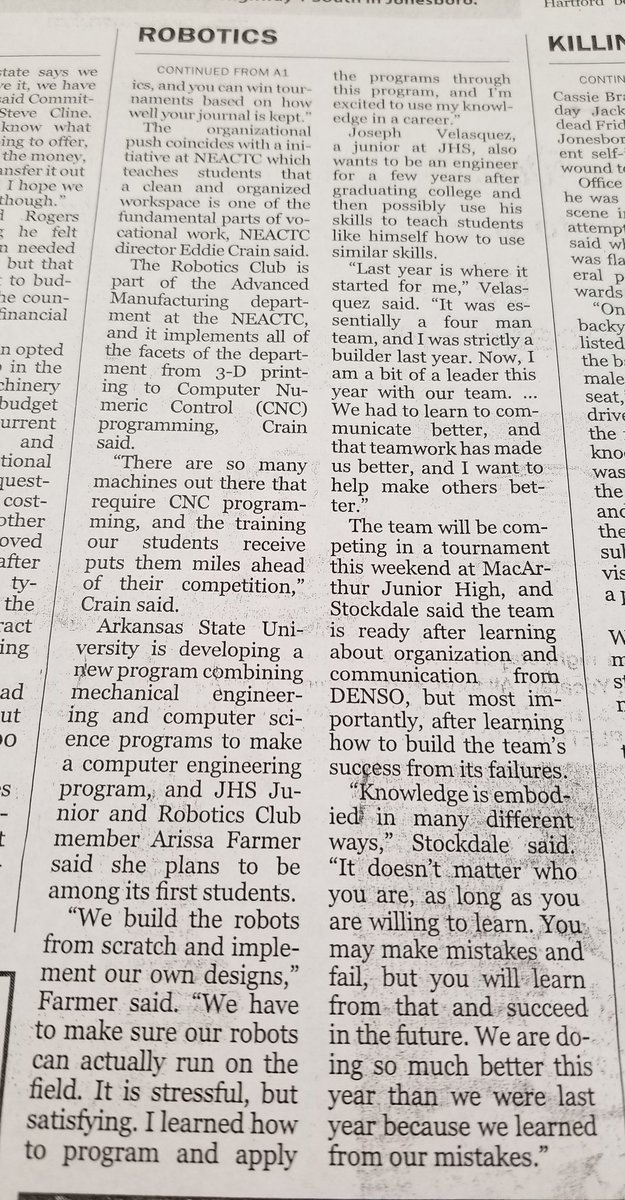 NEACTC1's tweet photo. @NEACTC1 Advanced Manufacturing, Vex Robotics, amazing students &amp; industry partner Denso featured on front page of Monday's newspaper. @ARCareerEd #Denso @NEACTCRobotics   @RickBarker8 https://t.co/MutdsMhlpt