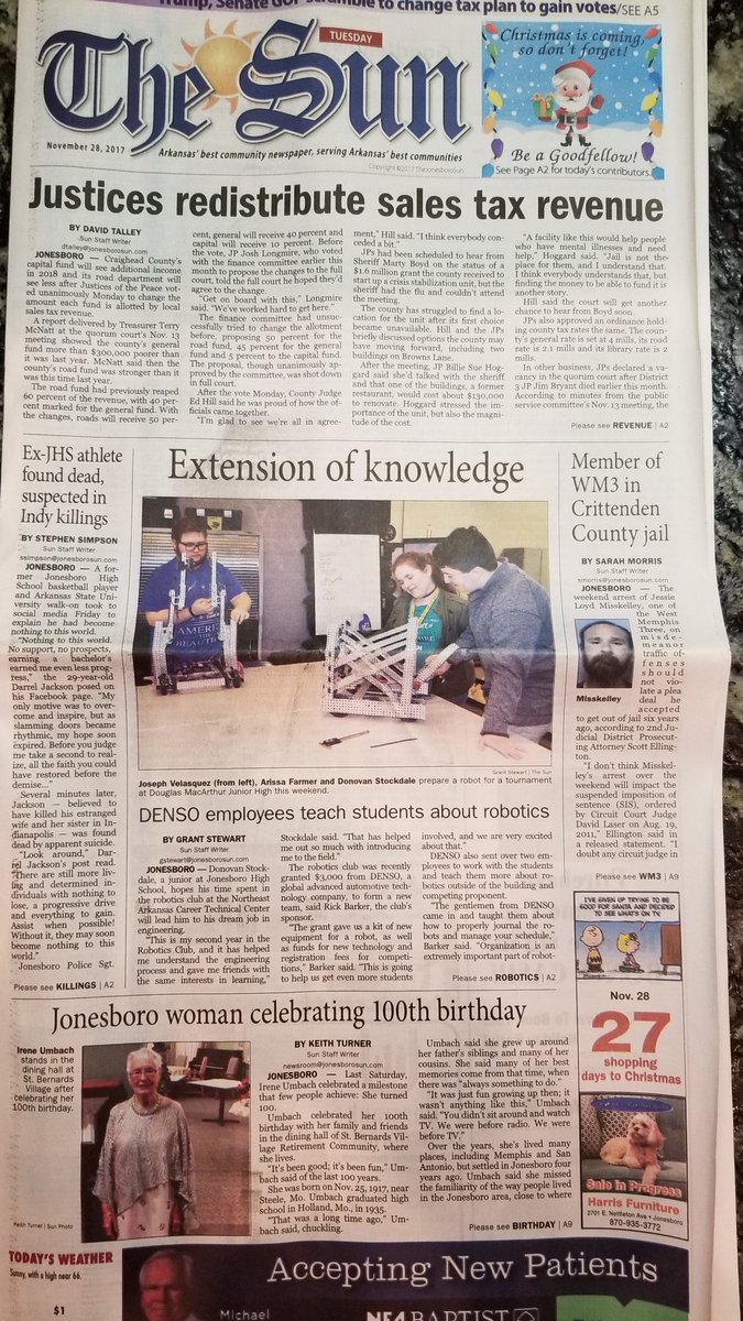 NEACTC1's tweet photo. @NEACTC1 Advanced Manufacturing, Vex Robotics, amazing students &amp; industry partner Denso featured on front page of Monday's newspaper. @ARCareerEd #Denso @NEACTCRobotics   @RickBarker8 https://t.co/MutdsMhlpt