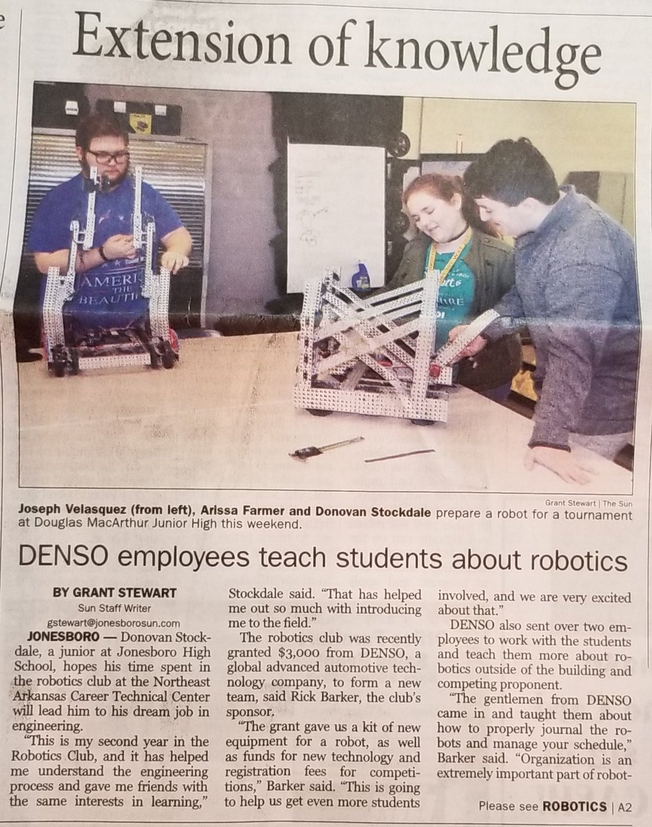 NEACTC1's tweet photo. @NEACTC1 Advanced Manufacturing, Vex Robotics, amazing students &amp; industry partner Denso featured on front page of Monday's newspaper. @ARCareerEd #Denso @NEACTCRobotics   @RickBarker8 https://t.co/MutdsMhlpt