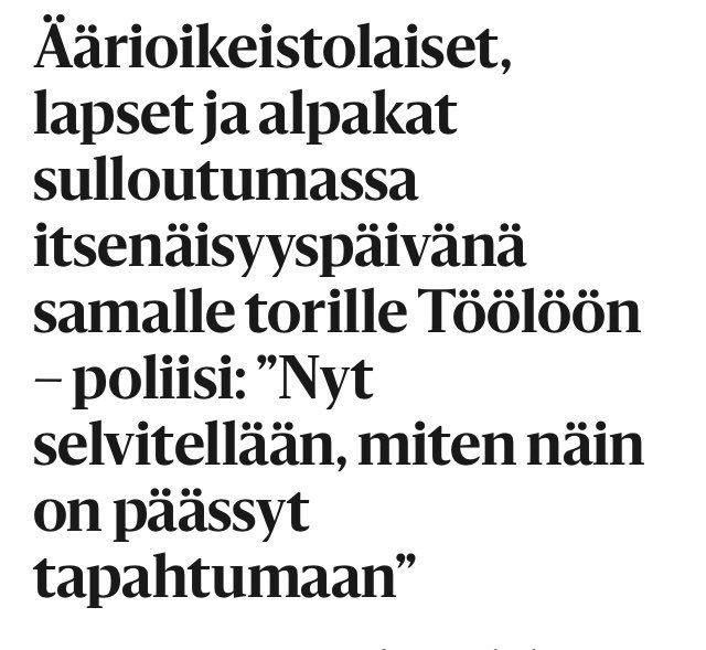 emmaveini's tweet photo. Pitäkää äärioikeisto erossa lapsista ja alpakoista! Propsit kuitenkin otsikosta, joka sai  hymähtämään huvittuneesti @hsfi https://t.co/tZHH60fmXF