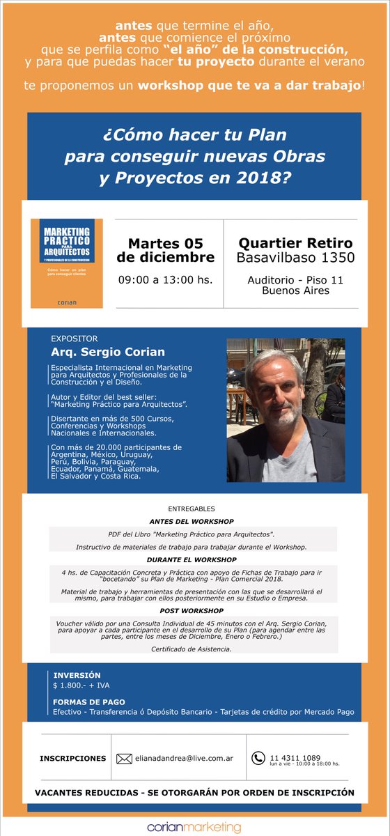 sergiocorian's tweet photo. Workshop: “Cómo hacer TU Plan para conseguir nuevas Obras y Proyectos en 2018” / ÚLTIMAS VACANTES! https://t.co/e4NyYmH624