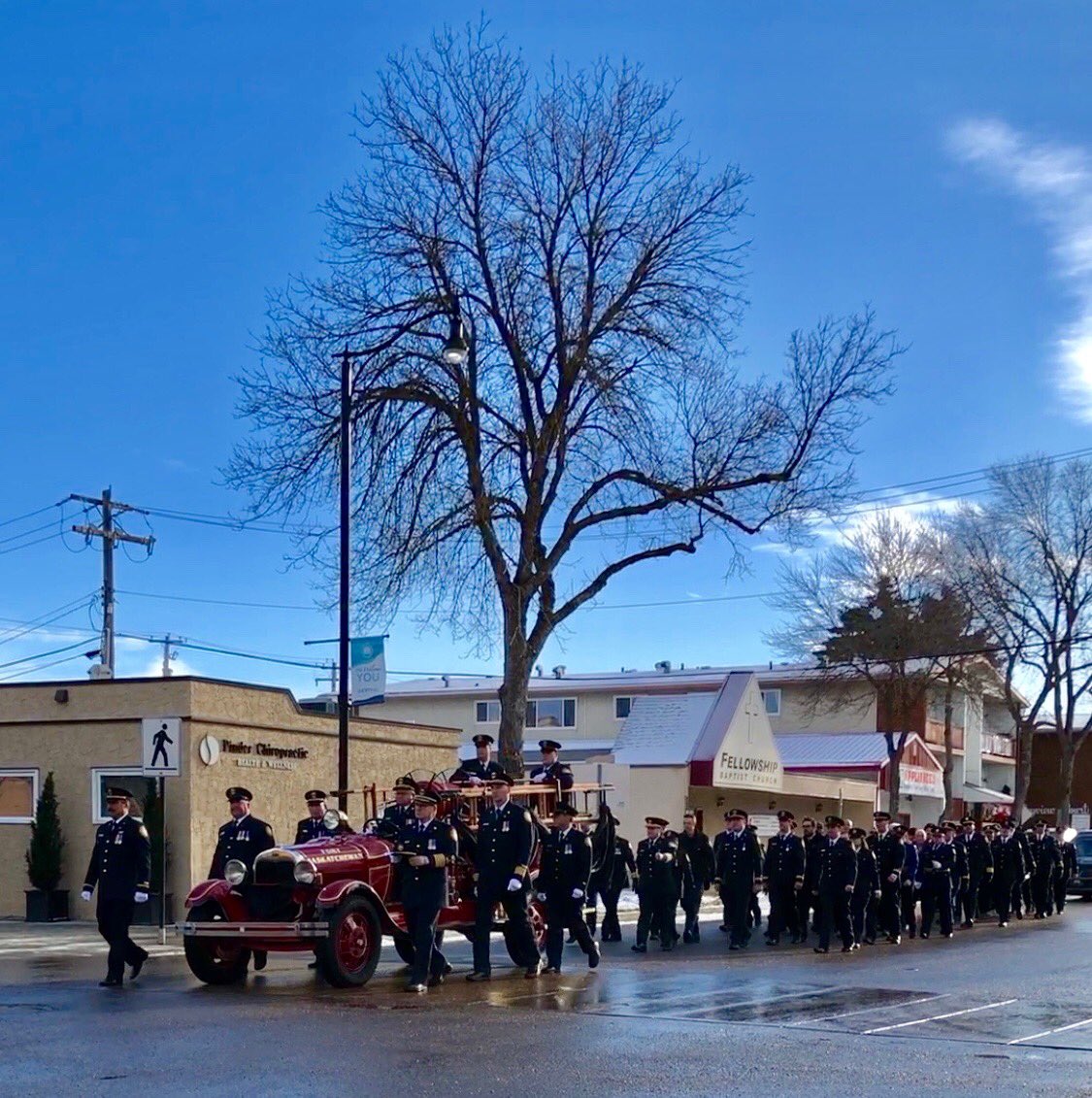 GaleKatchur's tweet image. @fsfddc So proud of the Fort Saskatchewan Firefighters for giving Walter Thomas such a beautiful farewell tribute.  The Honour Parade &amp;amp; Honour Guard was very special.