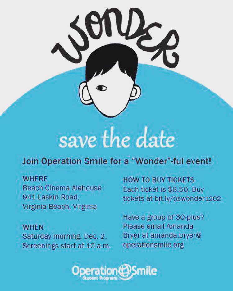 pahsopsmile's tweet photo. Join Op Smile clubs from around the region THIS Saturday at Beach Cinema Alehouse to watch Wonder! Buy a ticket at https://t.co/tDxmi2dG4e. https://t.co/5KV08Xnh8m