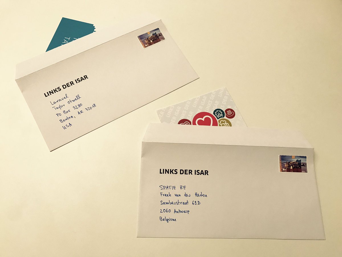 isarphilipp's tweet photo. With ❤️️ from Munich! It feels so weird to put postcards in envelopes, but I think it's the only way to make sure they arrive safely at @freekmurze @spatie_be and @taylorotwell @laravelphp 😀 #postcardware https://t.co/kNfVce0x3b