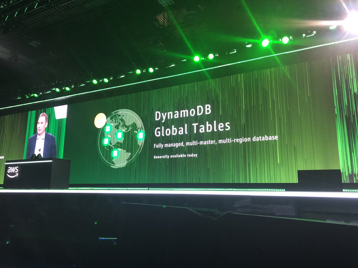 ThanosBaskous's tweet image. #awsdynamodb global tables are generally available. Fully managed, multi-master, multi-region. #AWSreinvent2017