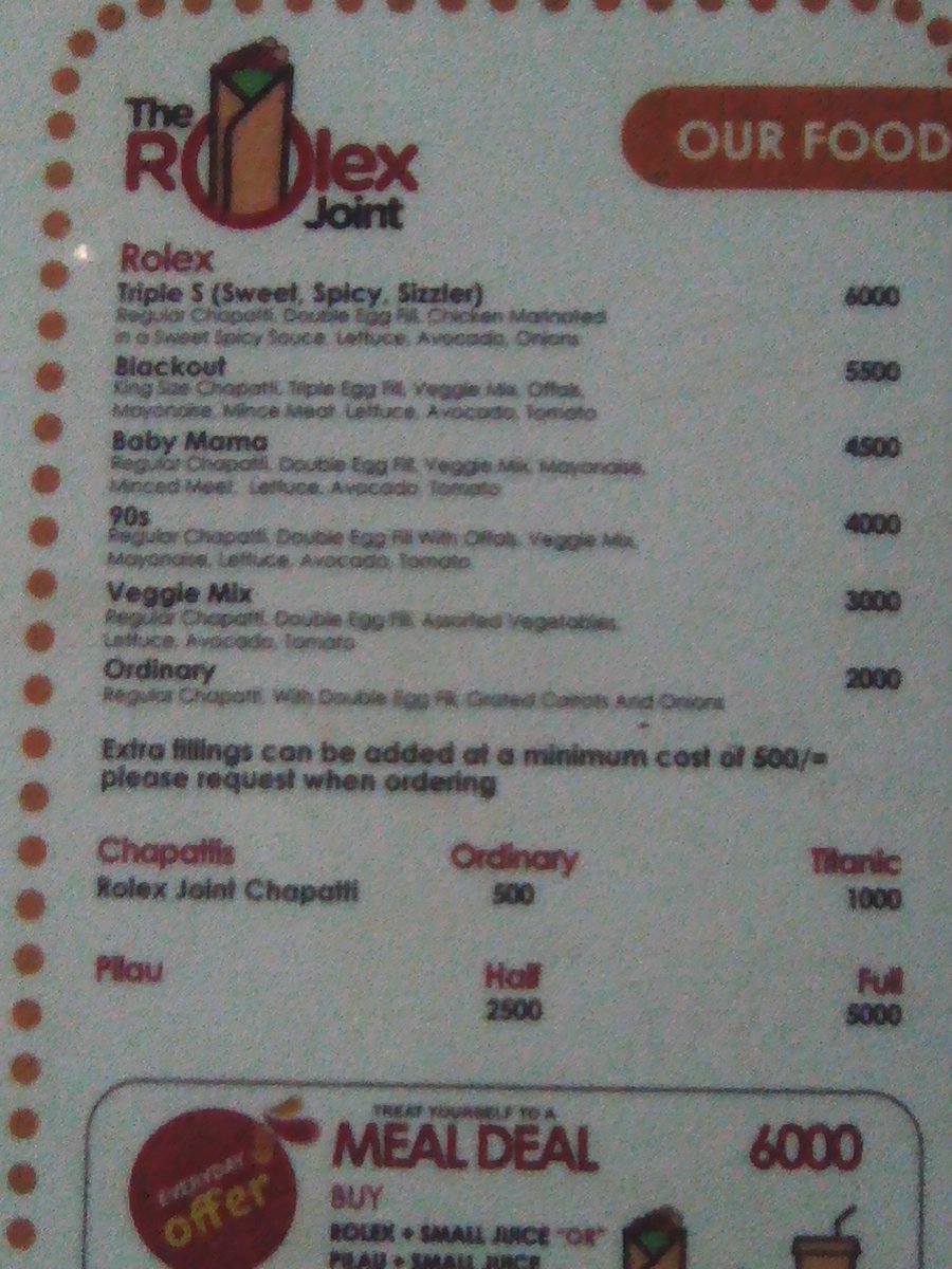letaro_tours's tweet photo. Many tourists have travelled the world to witness, taste and document this delicacy.#Jinjas best "The Rolex" Yes Sir rooolllllliitttt!!! The menu hehehehe crazy #JinjaKiiraFestival @JinjaKiiraFest @babatvjinja @starworldbeauty @89Smartfm https://t.co/qhyBGZZVeF