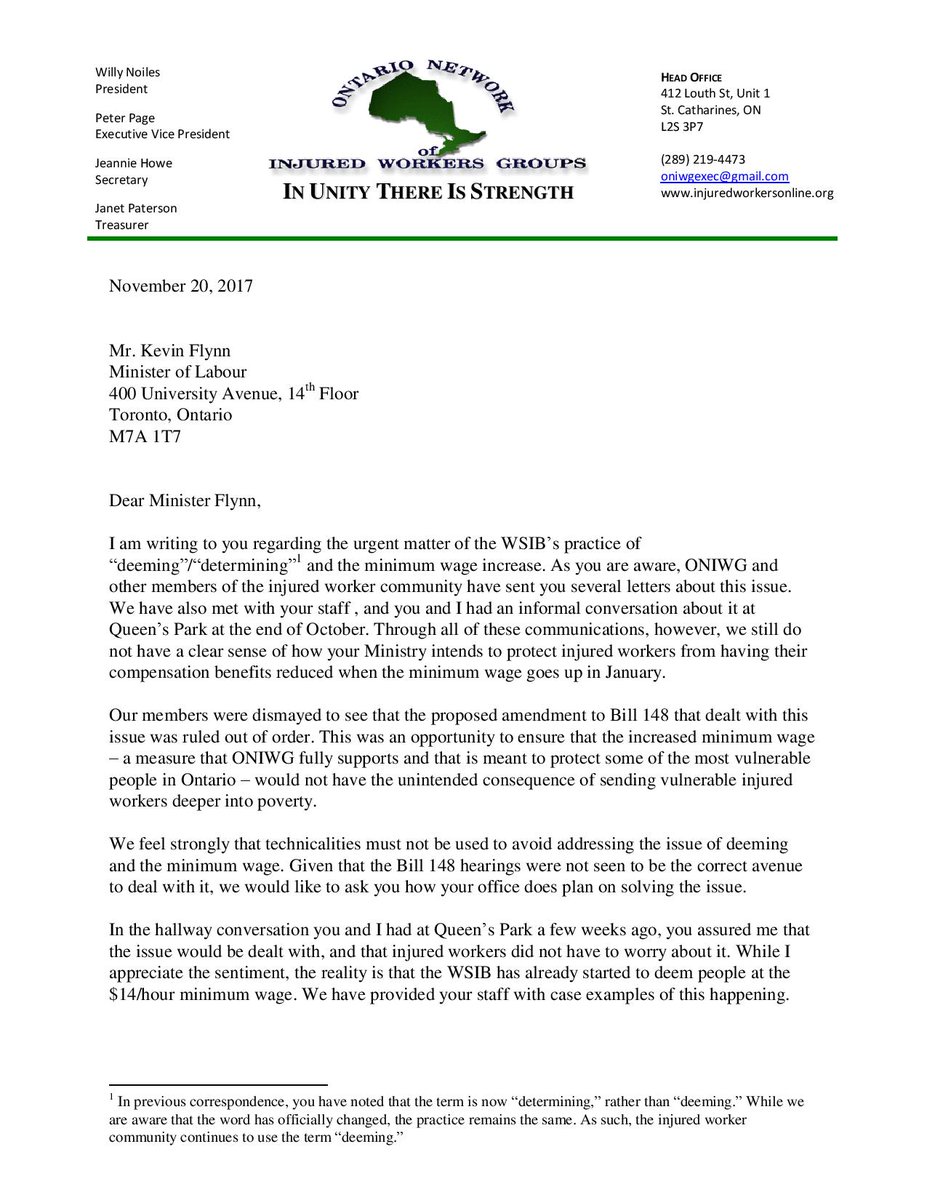 ONIWG's tweet image. #Bill148 was long overdue and will make a real difference for thousands of workers. But #WSIB has a trick to make sure #injuredworkers don't see the benefits of it, via a perverse practice called deeming. Read our letter to @MPPKevinFlynn demanding action injuredworkersonline.org/urgent-action-…