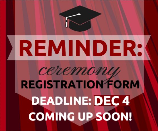 SBUCommencement's tweet photo. Just a friendly reminder to make sure you register and secure your spot for December Commencement!
The deadline is approaching faster than you think! https://t.co/0mp9JqYfT5