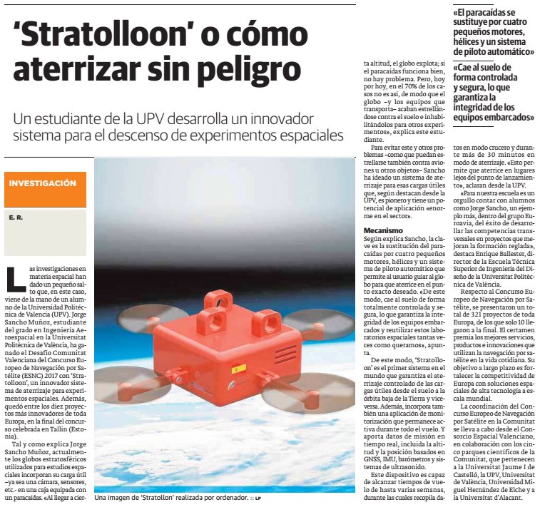 ¡Hoy Stratolloon vuelve a aparecer en prensa!, esta vez en el suplemento <a href="/innova_mas/">INNOVA+</a> del diario <a href="/lasprovincias/">LAS PROVINCIAS</a> #LandDifferent