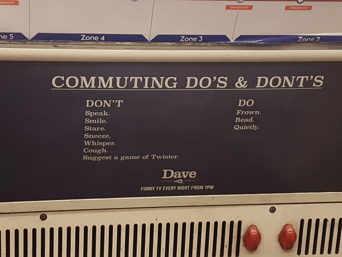 tube_chat's tweet photo. The geniuses who bring us bad reruns with too many adverts give #notfunny #badadvice #tube_chat  would say #boycot @davechannel but who watches that #shite anyway?  #london #tfl Smile &amp; be # merry this #xmas https://t.co/CPzd7Faxbw