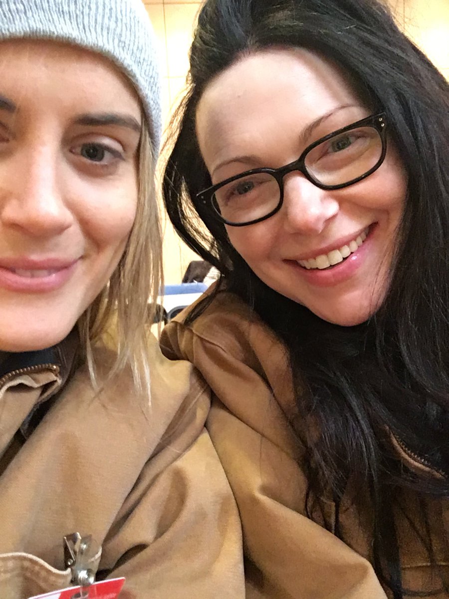 LauraPrepon's tweet image. Always love hanging with my girl @TaySchilling! Hard at work on season 6 with my partner in crime. #OITNB #orangefamily