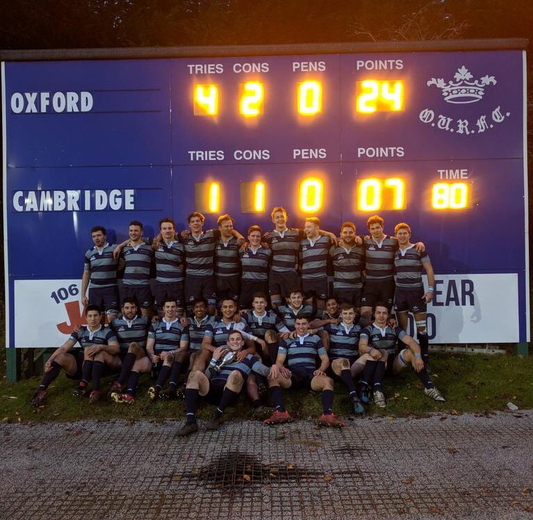 VarsityMatches's tweet photo. A second Dark Blue victory in the Varsity Match series as @OURFCblues Greyhounds take a 24-7 home victory over the @Official_CURUFC LX Club #varsitymatch https://t.co/H62mllU28l