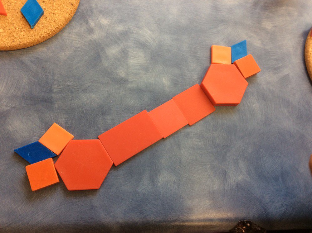 K3Kinders_HW's tweet photo. Students have been enjoying making their own creations using our pattern blocks! What do you see? @HelenWilsonPS https://t.co/CKHqDgqhq4