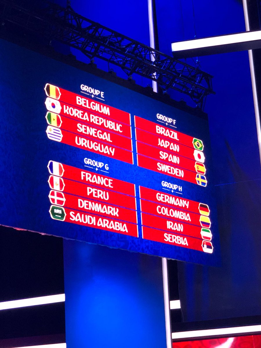 Carles5puyol's tweet image. En uno de los ensayos del sorteo del Mundial #Rusia2018 han salido estos grupos ficticios. Os imagináis que este grupo de la muerte fuera verdad? Menudo mundial nos esperaría.