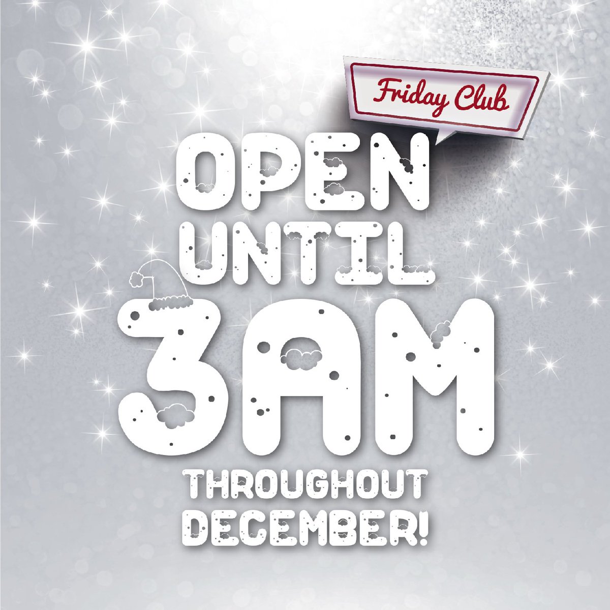 😍 ANNOUNCEMENT 😍 Throughout december we'll be open until 3am! A whole extra hour to get el steamin' with the troops. Message us to book tables/guestlist for your xmas parties before they are gone!