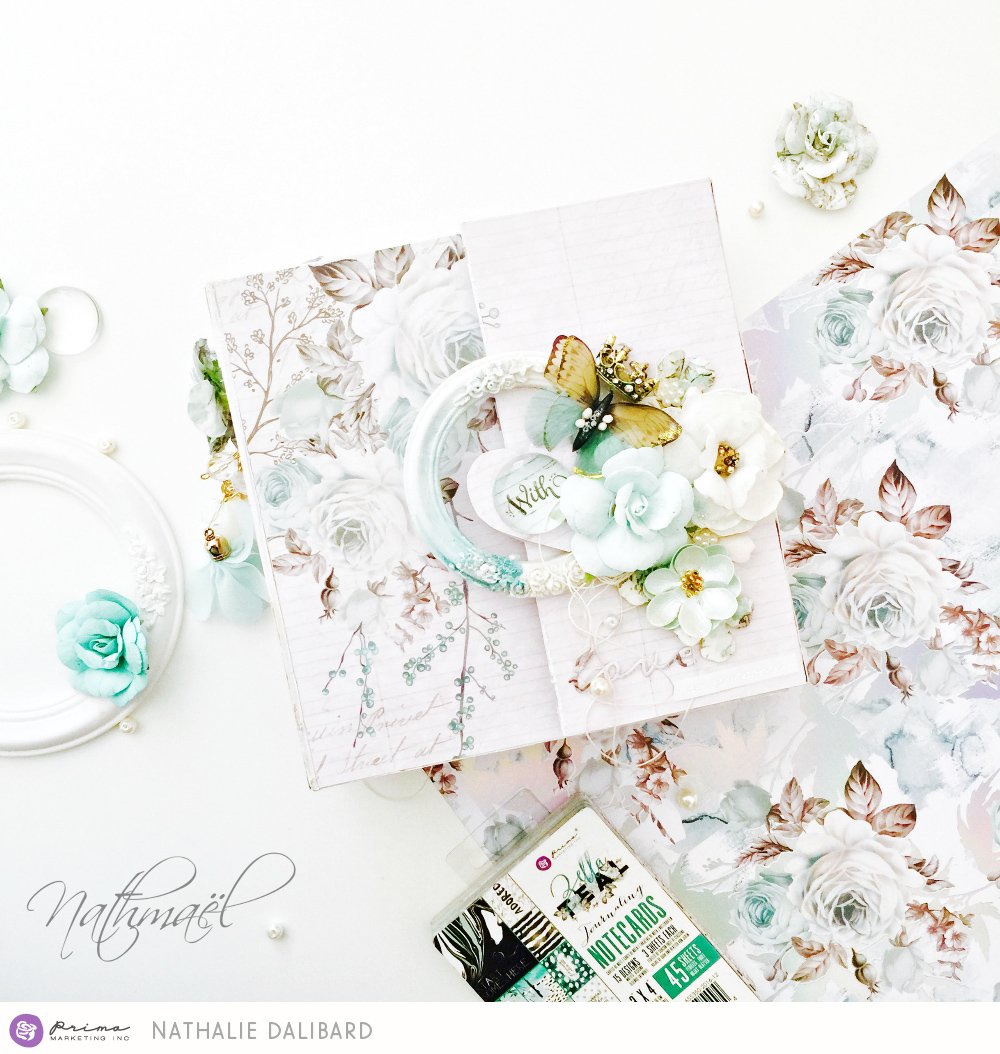 Prima_Marketing's tweet photo. The most beautiful albums start with a Memory Hardware album by @fgar30 ! Nathalie added beautiful papers + Prima flowers to showcase her newborn son's birth! #memoryhardware #frankgarciadesigns #primamarketinginc https://t.co/Z6v3J6pVDU