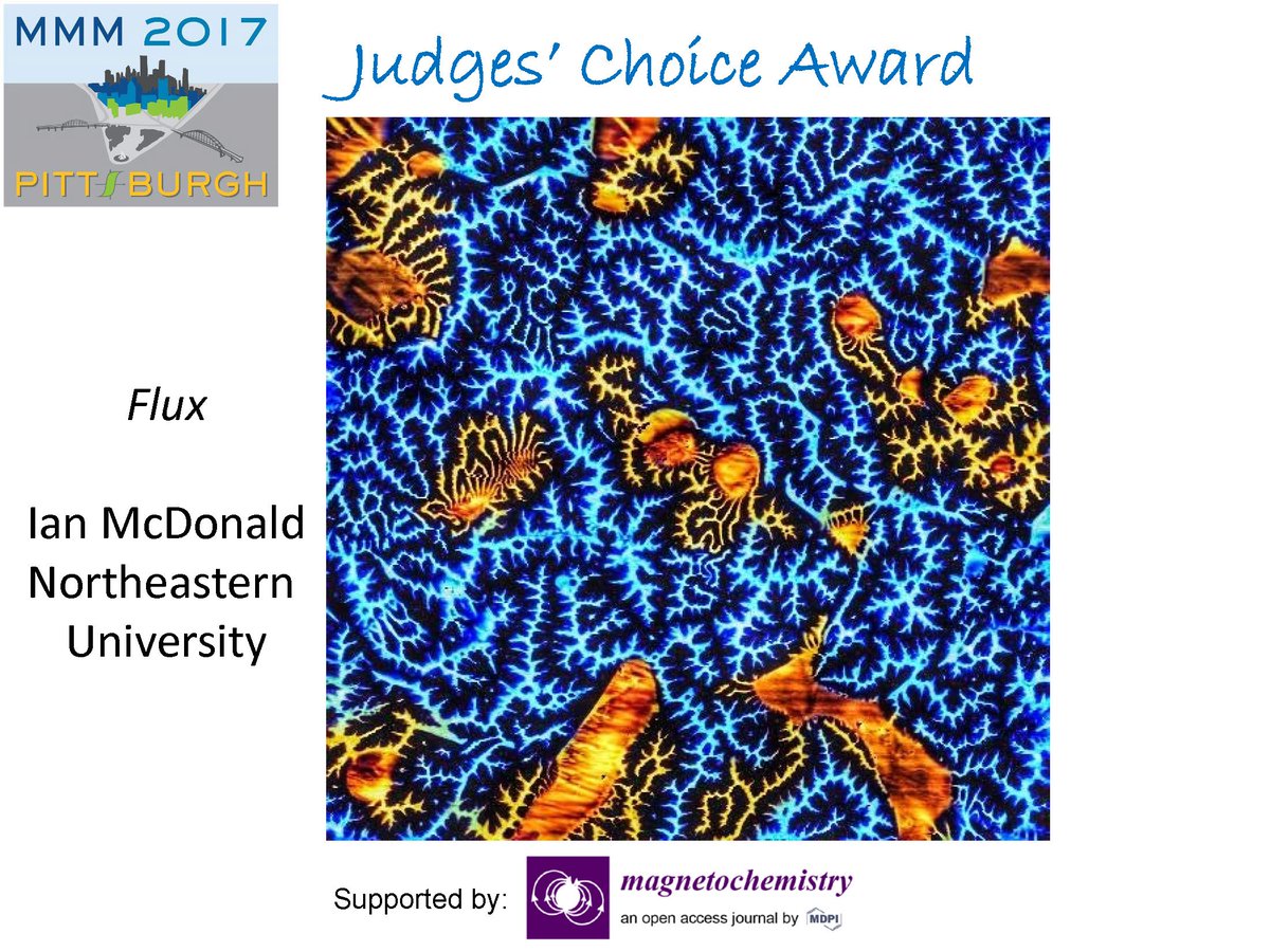IEEEMagSoc's tweet photo. #MMM62 Big Congrats to our WINNER of Judge’s Choice Award for the Magnetism as Art Showcase. It is named FLUX, and the author is Ian McDonald from the Northeastern University. Also, we would like to thank our supporter, the Magnetochemistry Journal! More: https://t.co/WIj0wqgf7Y https://t.co/HyvywuOJdM