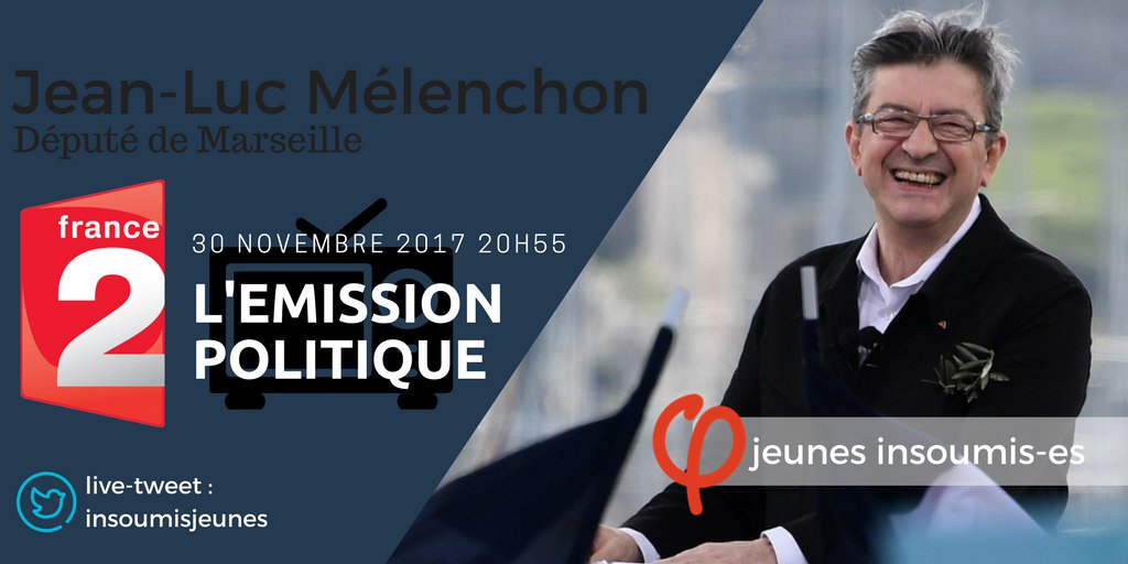 InsoumisJeunes's tweet photo. ⏰ Demain, 20h55, @JLMelenchon est sur France 2. 

Soyez nombreux et nombreuses au rendez-vous, rejoignez l'événement Facebook :
➡ https://t.co/12iK8w39jN 

🔃 Partagez ! https://t.co/qYqL6Qfiiu