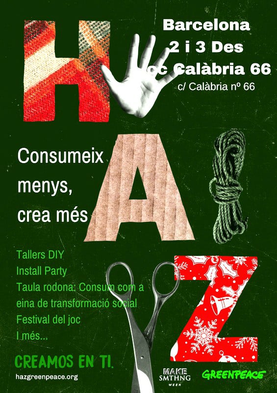 Diumenge ens veiem a @calàbria66 . Vine a jugar amb nosaltres a jocs de taula ambientals i de consum responsable! Passar-s'ho bé i fer educació ambiental és possible! #MakeSomethingWeek  #cc <a href="/GreenpeaceCAT/">Greenpeace Catalunya</a>