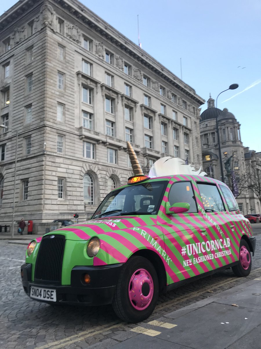 HugeMedialtd's tweet photo. Look out for the @Primark #Unicorncab around Fountain Street #Manchester from 12pm with the team from @uniformtweets & sing your best Xmas Song for the camera #followthatcab #taxiselfie #nearlyfamous #taxiadvertising #cabfactor #simoncowell https://t.co/vQAKzaDkic