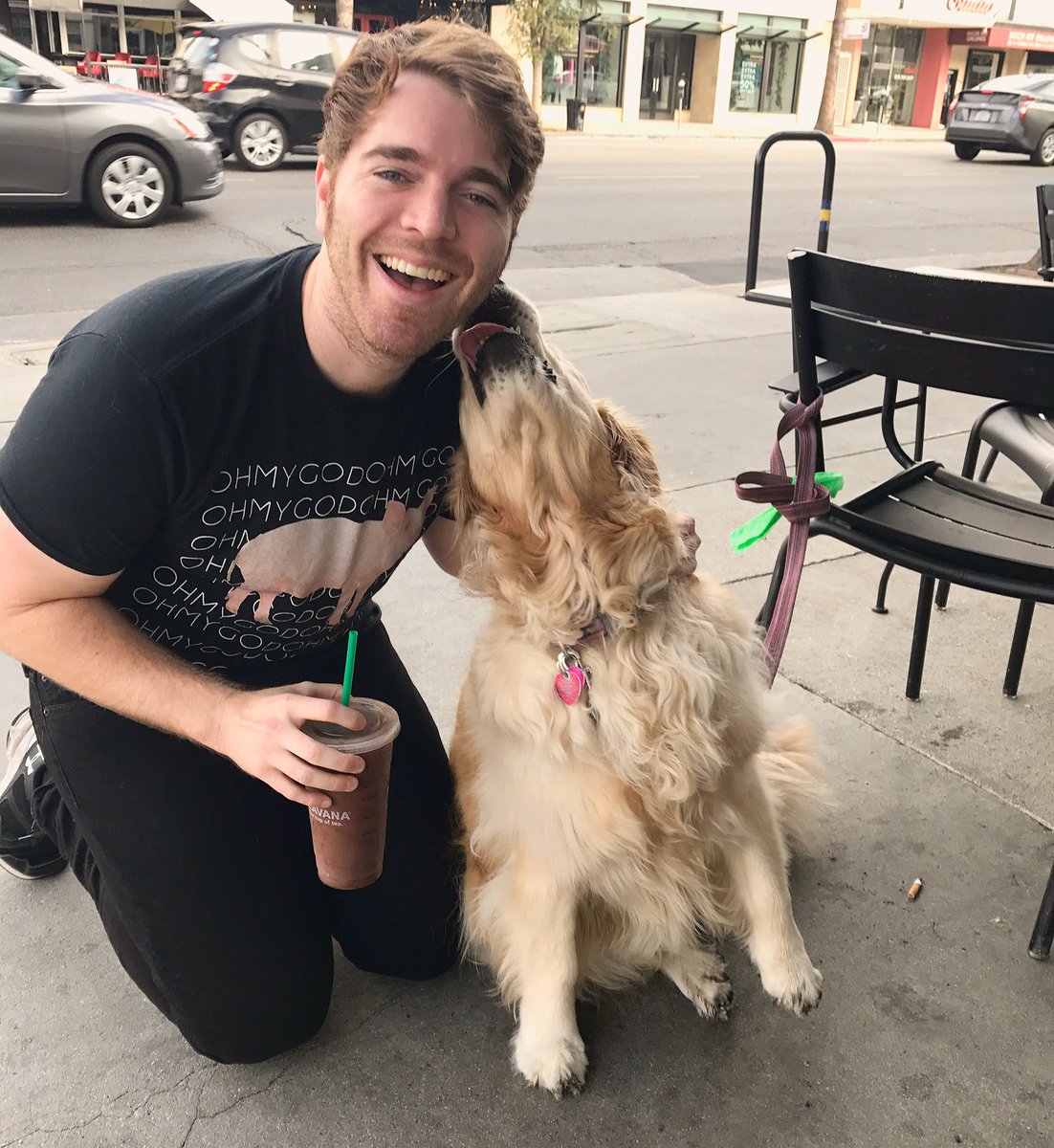 shanedawson's tweet photo. Good Morning from me and a strangers dog who i forced to take a picture with me 😍 https://t.co/eHpG98IfRj