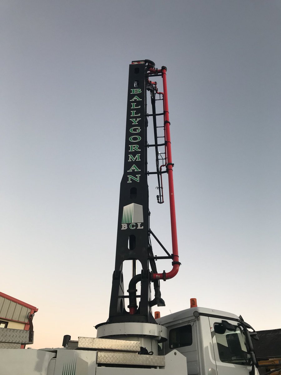 BallygormanLtd's tweet photo. Our new concrete pump has arrived and is ready for work. This machine will be used to service our current and upcoming contracts. With a 42m, 5 section “Z” fold boom and 150m3 ph output, it will enable us to provide an even more comprehensive service to our customers. https://t.co/g7IbBaUrnh