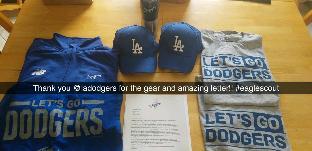 Austinj_Bennett's tweet photo. Thank you @Dodgers for the great letter and gear!!! #eaglescout https://t.co/ujG3lsOsck