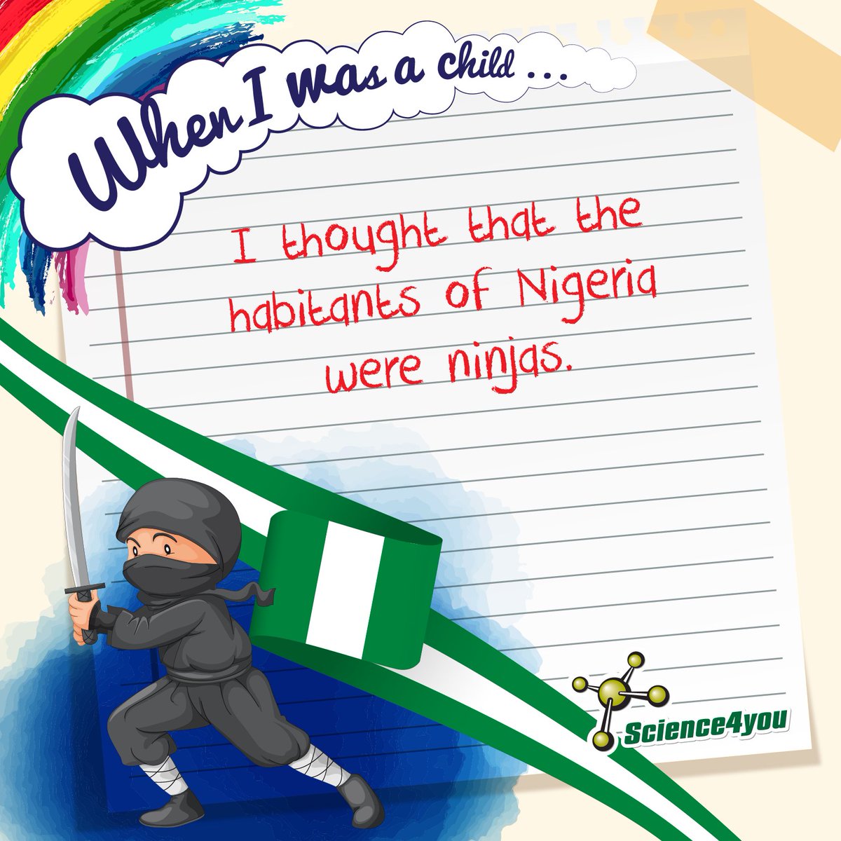 Science4you_UK's tweet photo. Nigeria, a nations of ninjas!😨

#WhenIWasAChild #Science4you👩‍🔬👨‍🔬 https://t.co/gc54IdN2C5