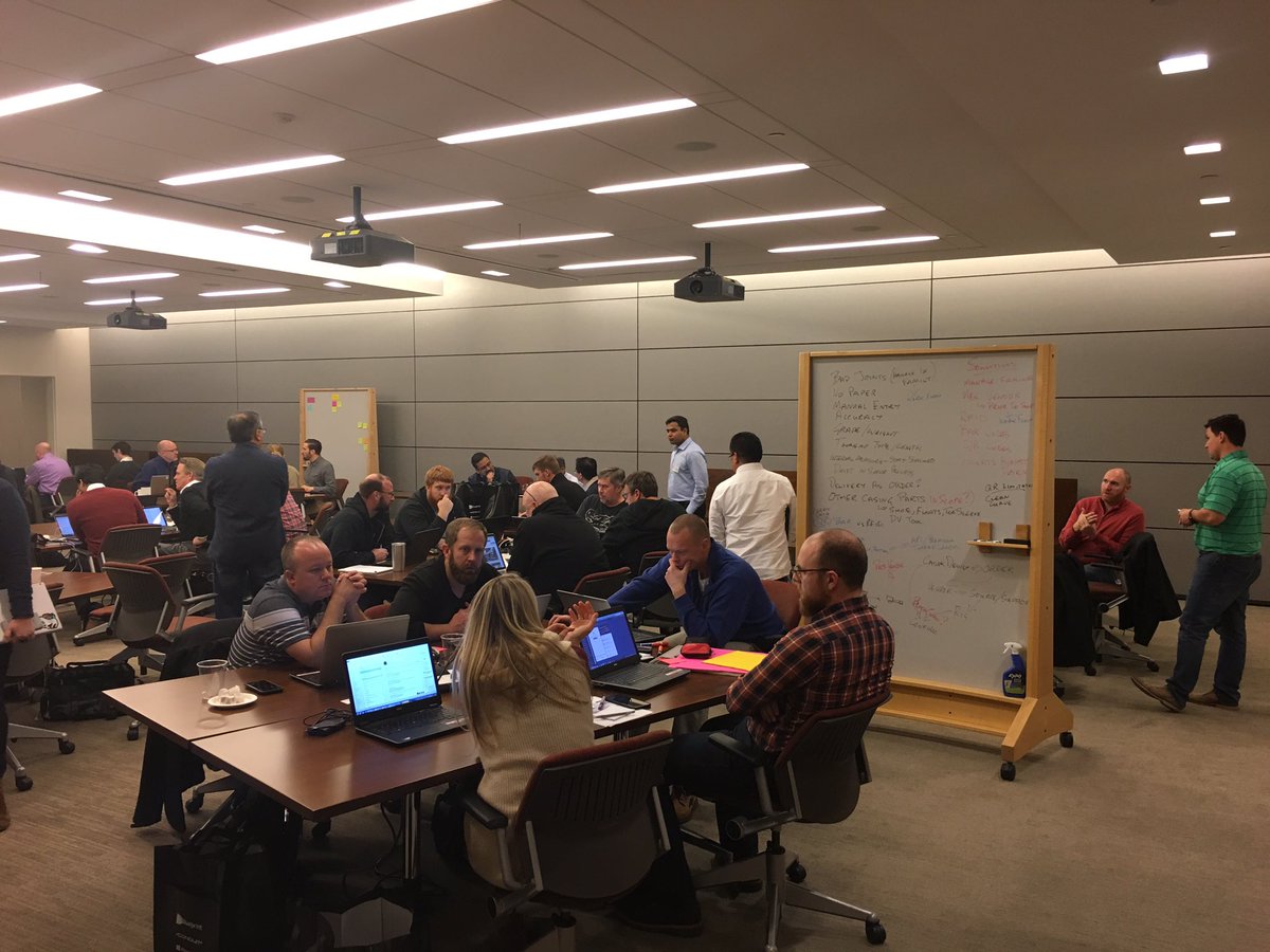 DevonEnergy's tweet photo. 20 teams are coding and collaborating for the top prize in the inaugural #dvnhackathon. Teams include the Chaos Monkeys, Continental, Hackapeake, Pioneer, Stranger Things, UCode Bro? and more. The competition is heating up to find the best solution for three industry scenarios. https://t.co/15qdDEZN0A