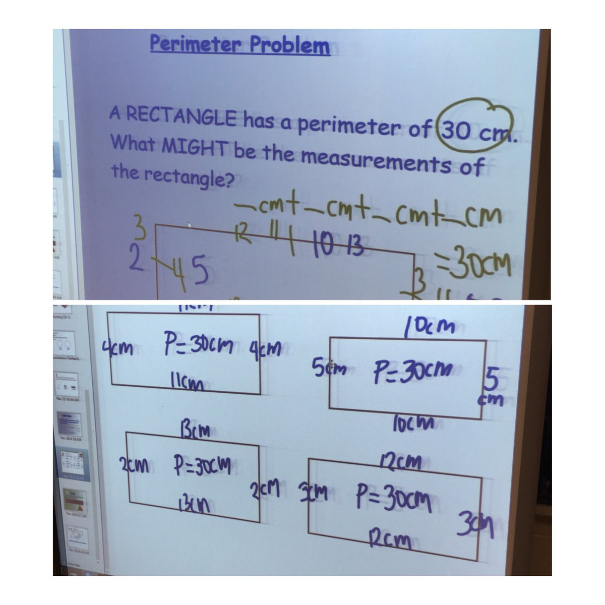 I was really happy with the learning that came from this math problem with my gr. 2’s! Understanding measurement, decomposing and understanding attributes of a rectangle. #multistrandsofmath <a href="/TVDSB/">Thames Valley DSB</a>