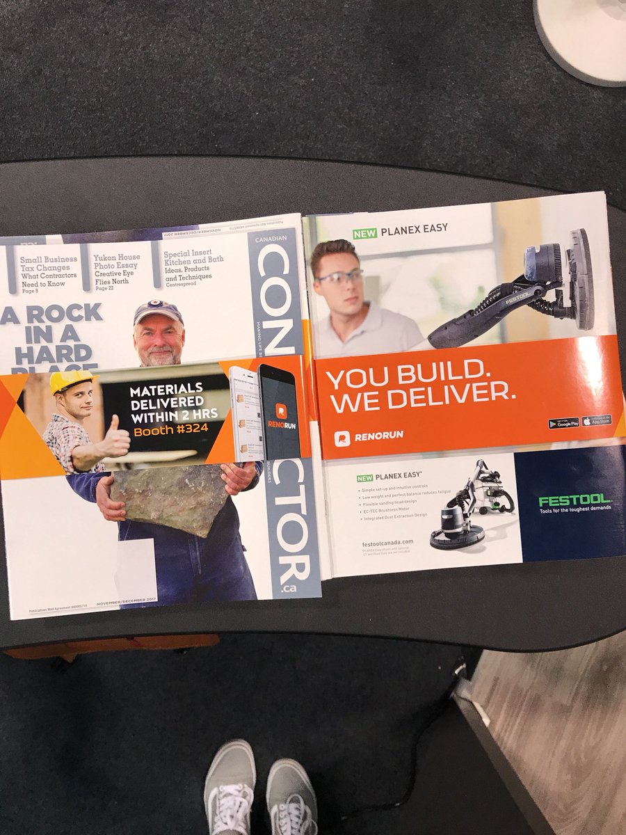 renorunapp's tweet photo. Thanks to @CanConMag for wrapping your awesome magazine with RenoRun. #theseguysareawesome #Contractormagazine #canadiancontractor.ca #thebuildingsshow #toronto #letsmeetuptoronto #torontorenovation #construction #belleyband #contractorsmeetup #bellyband #torontoconventioncenter https://t.co/RmhSunsyKX