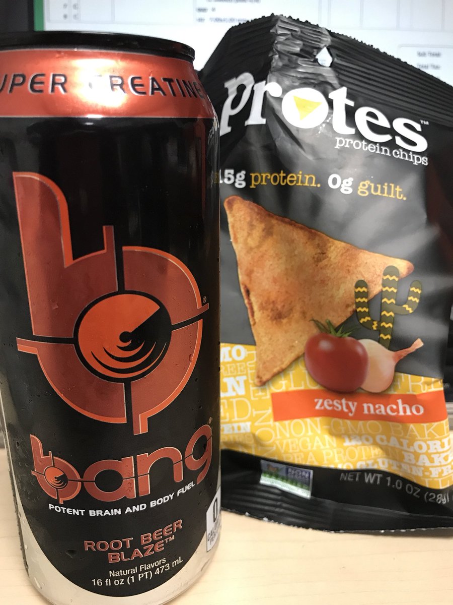 JaMaldonation's tweet photo. Just enjoying a break from the grind at work with a little #rootbeerblaze from
@BANGenergy with some chips from @EatProtes 
Haven’t been able to find the newer Pina Colada flavor Bang.  
#haveabangforlunch #eatprotes https://t.co/ifjXcelkkD
