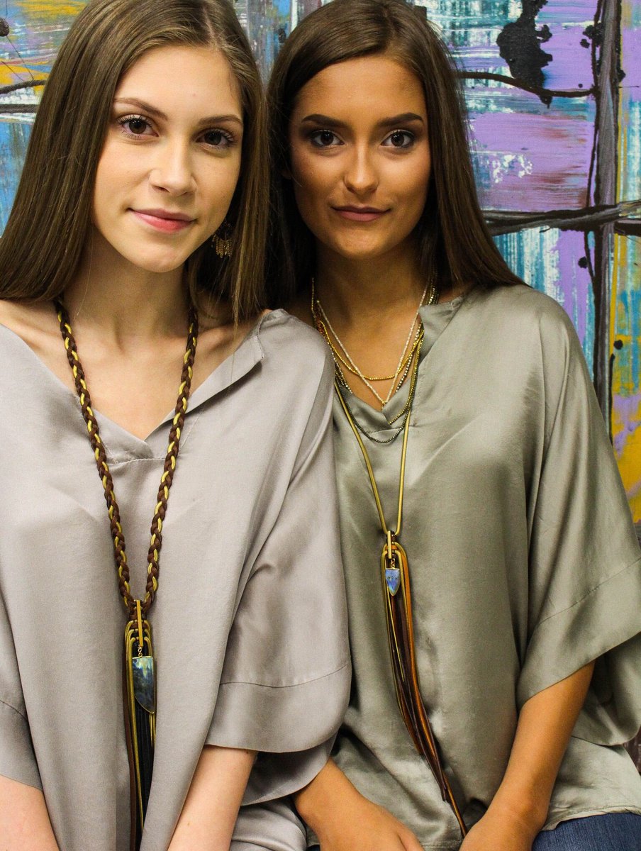 CatherinePageTX's tweet photo. The Leather Fringe Necklace is available in single or braided leather with a show stopping labradorite pendant and snake chain accents 👯💗 https://t.co/pSc7uaIBcT