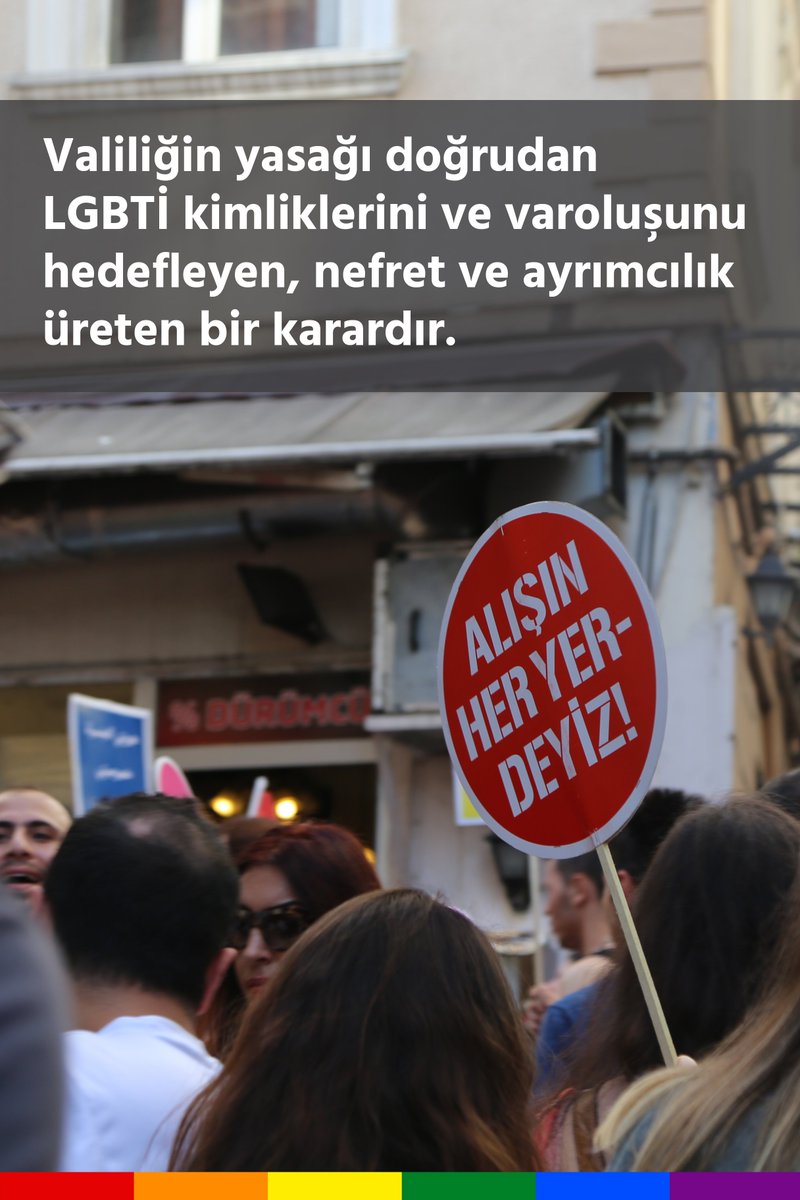 Ankara Valiliği, LGBTİ+ derneklerinin düzenleyeceği film gösterimi, sergi, forum ve toplantı gibi tüm etkinlikleri "süresiz" olarak yasakladı! Yasak diğer şehirlere yayılıyor! #LGBTİYasaklanamaz diyerek başlattığımız hashtag ile akıl almaz yasaklara karşı tepkinizi gösterin!