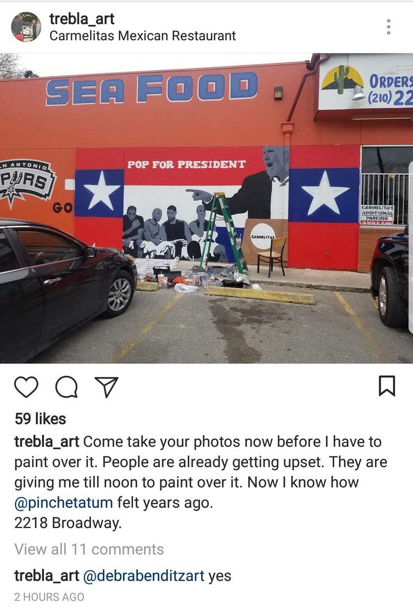 Ray23992769's tweet photo. POP FOR PRESIDENT MURAL WONT BE UP FOR LONG. @TheMesquite @profjmoore @spurs #gospursgo #spursmural #freedomofspeech https://t.co/BSfzeAuNV9