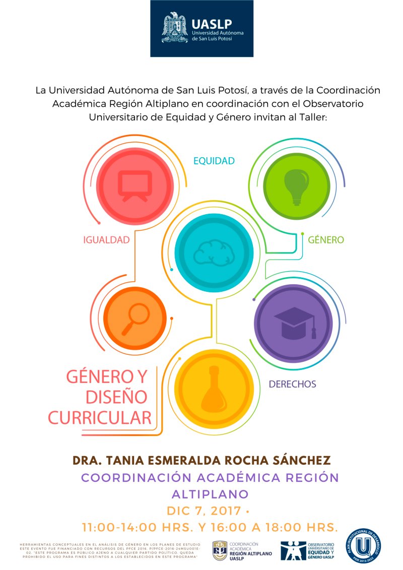 La #UASLP, a través de la <a href="/COARAoficial/">COARA Oficial</a>, y en coordinación con el <a href="/OUEG_UASLP/">ObservatorioUASLP</a> ofrecen el taller "Género y diseño curricular"