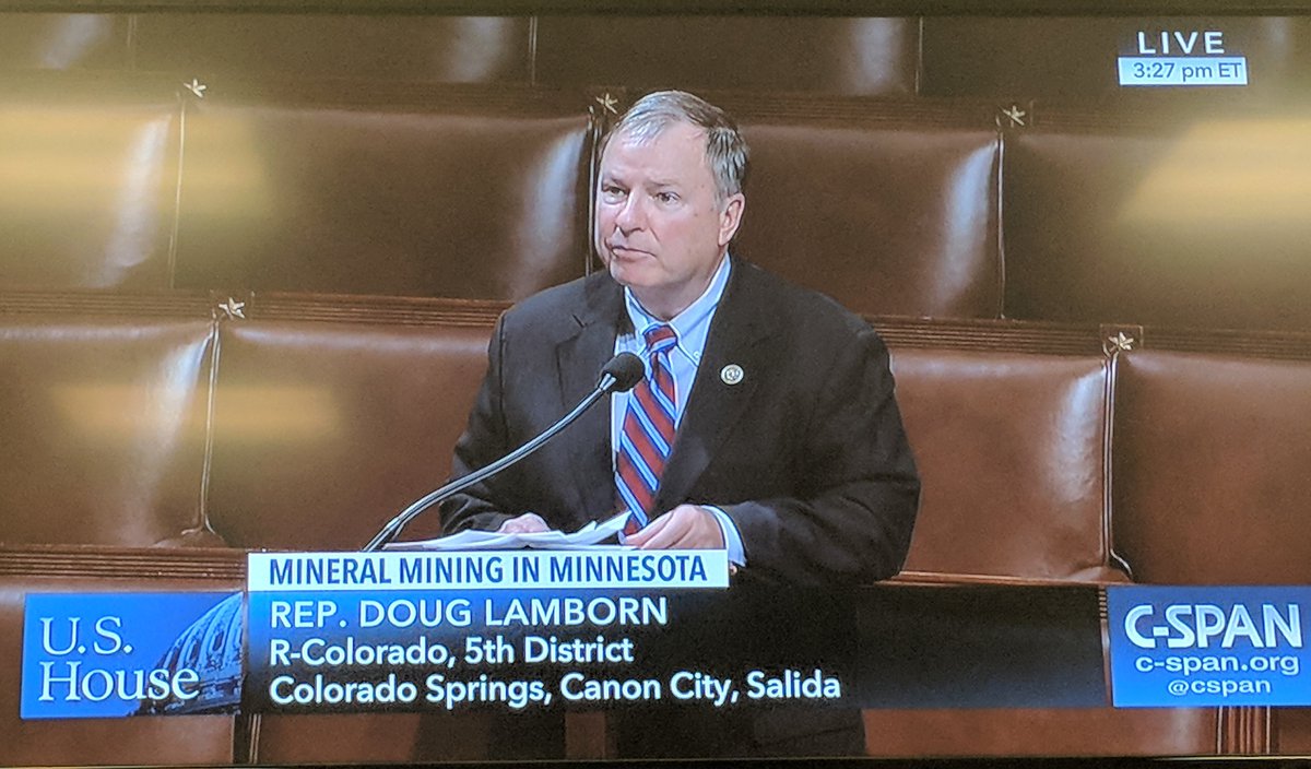 .<a href="/RepDLamborn/">Rep. Doug Lamborn</a>: "'Mr. Chairman, the Boundary Waters were saved in 1978. The low-impact mining arrangements that these mining leases entail do not endanger the Boundary Waters – which is itself protected by a significant buffer."
#MinnesotaMining #HR2905