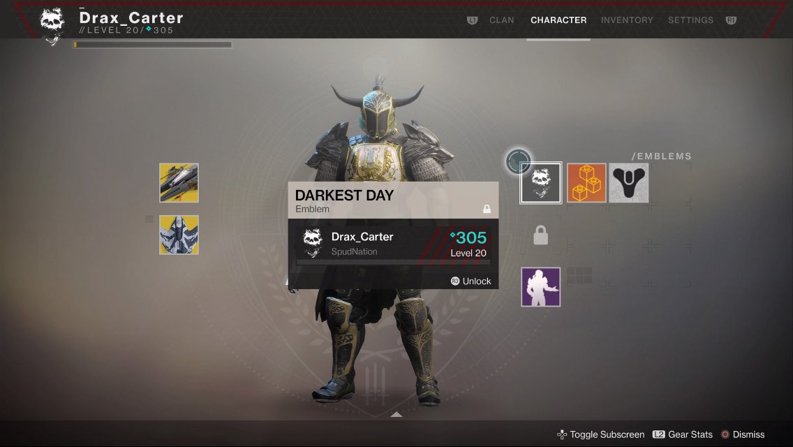 Drax_Carter's tweet photo. @BungieHelp Emblems that I have purchased from the Bungie store &amp; eBay are missing from my in-game vault https://t.co/ylksdfW46o