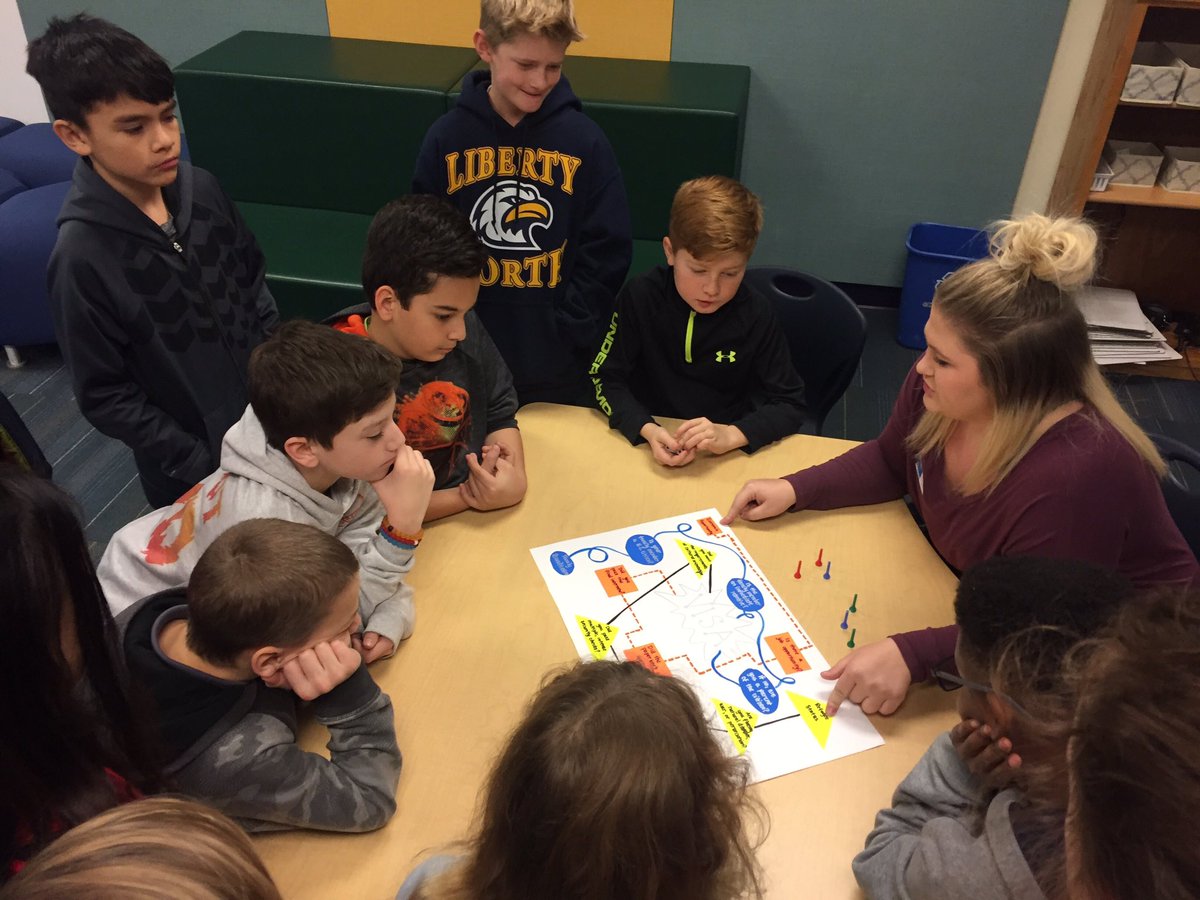 mrsnethsclass's tweet photo. Jewell students share their immigration capstone games and @nearpod experience with our 5th graders. #lcblazers @williamjewell #lpsleads https://t.co/L1I8u0UJww