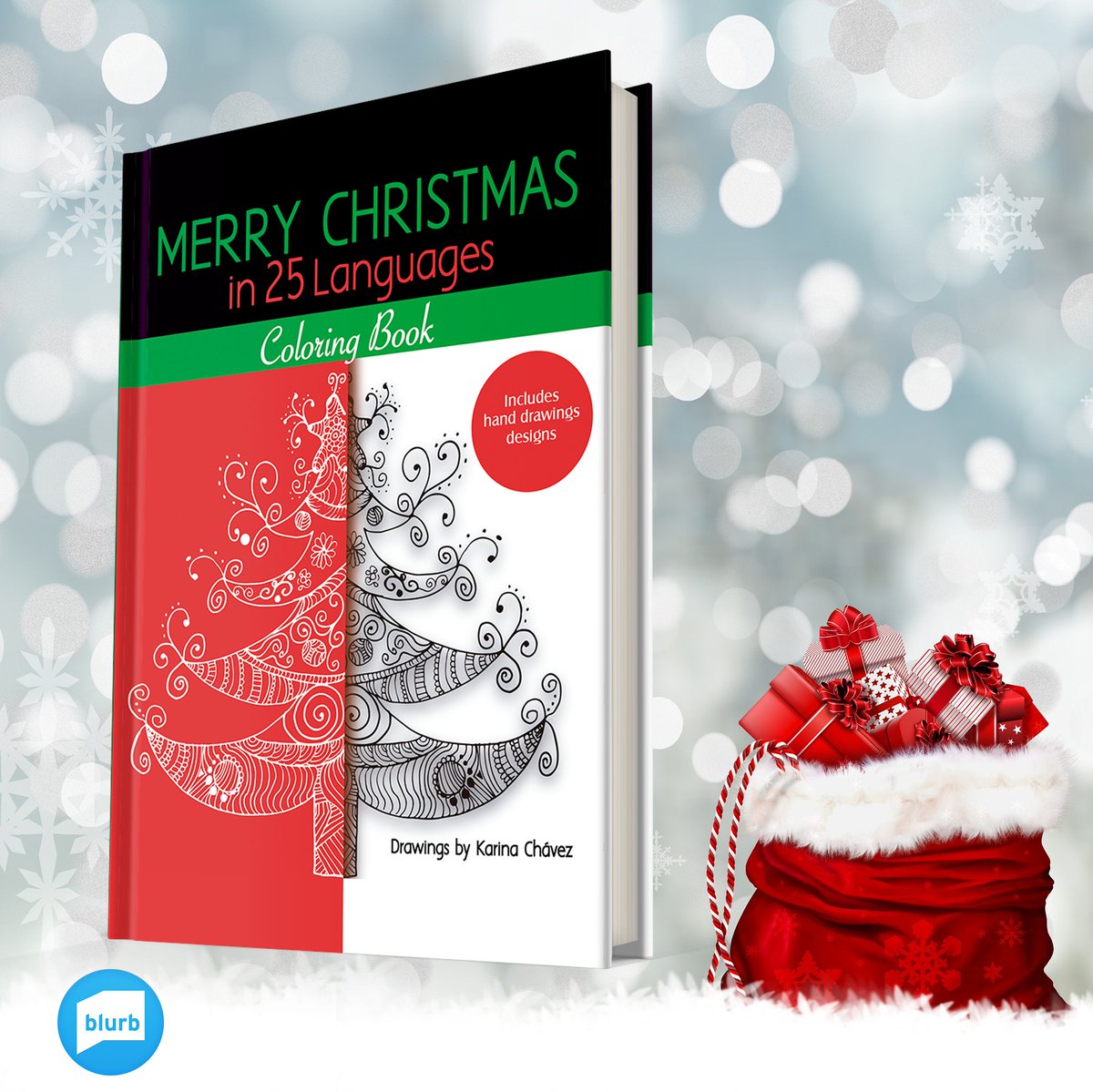 HappyDogGames's tweet photo. New coloring book “Merry Christmas in 25 Languages” 
Hardcover edition https://t.co/RprnNAI7Gf #ColoringBook #mandala #blurb #relax #happydoggames #christmasgift #holidayshopping https://t.co/O6XykWqxCn