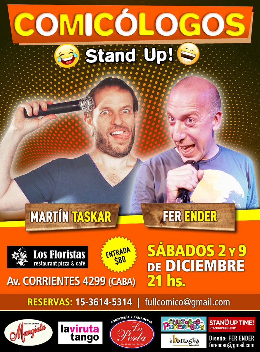 fullcomico's tweet image. Comicólogos Stand Up!! Ultimas funciones del año! Sábados 2 y 9 de diciembre a las 21hs en Bar Los Floristas, Corrientes 4299 (CABA). Entrada $80. Reserven que se llena. @StandUpBsAs @StandUp_LaPlaza @TicketHoy @vivaelteatrook @HoyStandUp @vuenoz_
